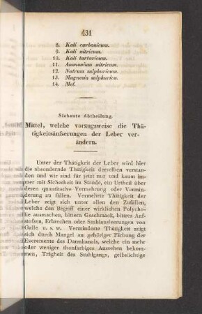 Siebente Abtheilung. Mittel, welche vorzugsweise die Thätigkeitsäusserungen der Leber verändern.