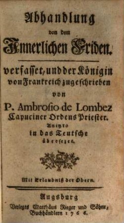 Abhandlung von dem Innerlichen Friden