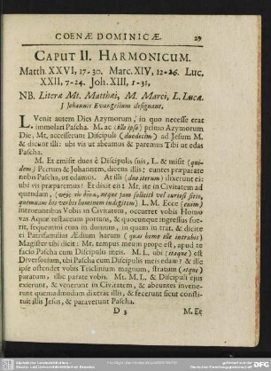 Caput II. Harmonicum. Matth. XXVI, 17-30. Marc. XIV, 12-26. Luc. XXII, 7-24. Joh. XIII, 1-31
