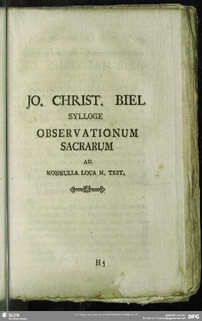 Jo. Christ. Biel Sylloge Observationum Sacrarum Ad Nonnulla Loca N. Test.