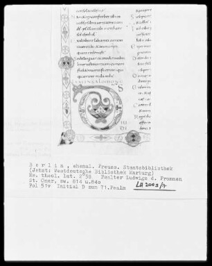 Psalter Ludwigs des Deutschen — Initiale D und Bordüre, Folio 51verso