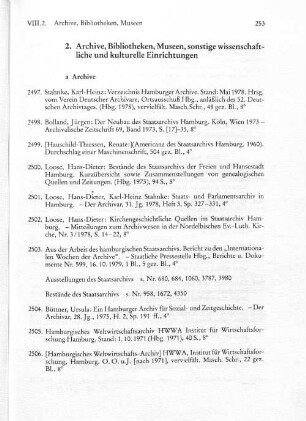 2. Archive, Bibliotheken, Museen, sonstige wissenschaftliche und kulturelle Einrichtungen