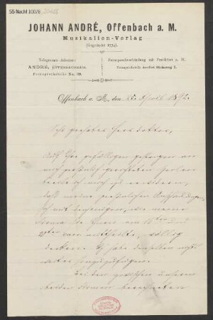 Brief an Ludwig Strecker  und B. Schott's Söhne : 25.04.1892