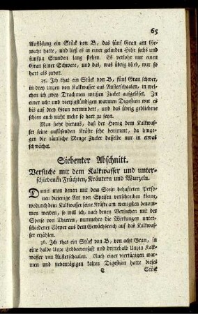 Siebenter Abschnitt. Versuche mit dem Kalkwasser und unterschiedenen Früchten, Kräutern und Wurzeln.