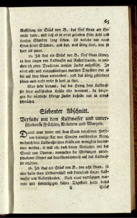 Siebenter Abschnitt. Versuche mit dem Kalkwasser und unterschiedenen Früchten, Kräutern und Wurzeln.