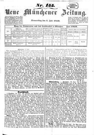 Neue Münchener Zeitung. 1852, [2] = Juli - Dez