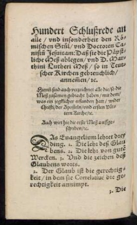 Hundert Schlußrede an alle/ und insonderheit den Römischen Stul/ und Doctoren Canisiium Jesuitam ...