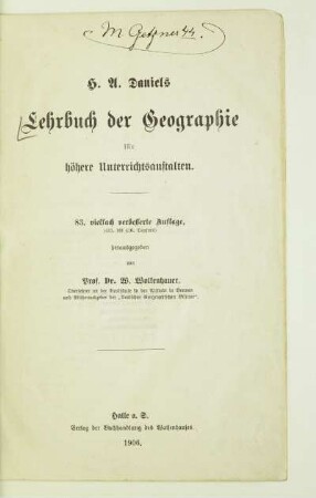 H. A. Daniels Lehrbuch der Geographie für höhere Unterrichtsanstalten