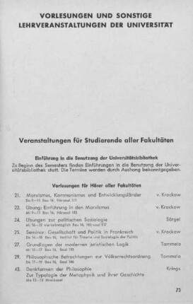 Vorlesungen und sonstige Lehrveranstaltungen der Universität