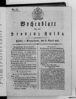 Nr. 16, Ausgabe vom 21. April 1827