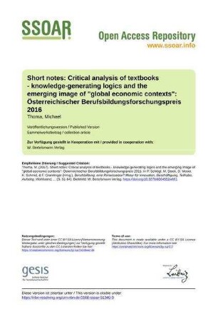 Short notes: Critical analysis of textbooks - knowledge-generating logics and the emerging image of "global economic contexts": Österreichischer Berufsbildungsforschungspreis 2016