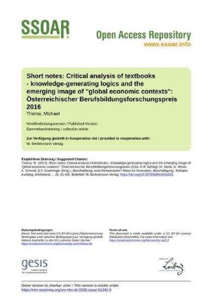 Short notes: Critical analysis of textbooks - knowledge-generating logics and the emerging image of "global economic contexts": Österreichischer Berufsbildungsforschungspreis 2016
