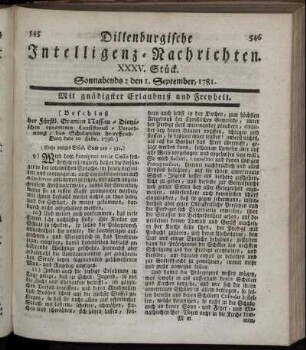 XXXV. Stück. Sonnabends: den 1. September 1781.