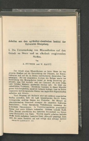 Arbeiten aus dem agrikultur-chemischen Institut der Universität Königsberg.
