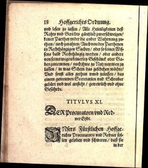 Titvlvs XI. DER Procuratorn vnd Redner Eydt.