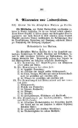 Statut für die Königlichen Museen zu Berlin : [II. Akademien und Universitäten]