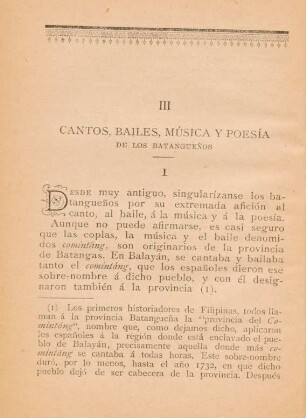 III. Cantos, bailes, música y poesía de los Batanguenos