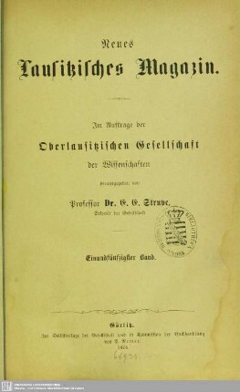 51.1874: Neues lausitzisches Magazin : Zeitschrift der Oberlausitzischen Gesellschaft der Wissenschaften