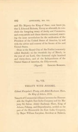 No. VII. Treaty with Johore