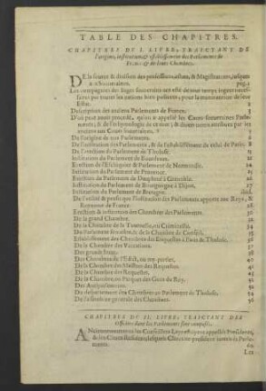 Table des chapitres. Chapitres du I. livre