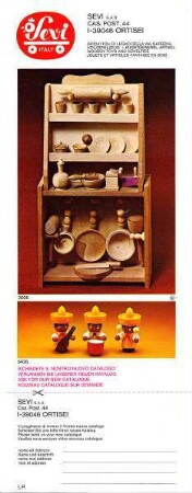 Produktblatt des Holzspielwarenherstellers Sevi