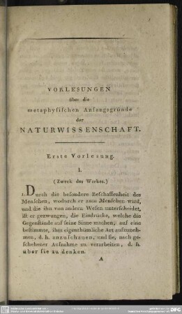 Erste Vorlesung. (Zweck des Werkes)