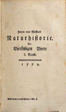 Herrn von Buffons Naturgeschichte der vierfüßigen Thiere, 1