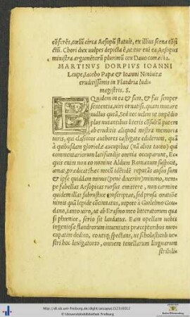 Martinus Dorpius Ioanni Leupe, Iacobo Pape et Ioanni Ninivitae Salutem