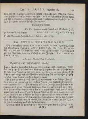 Der IV. Brief/ Welcher ist/ Das XXVIII. Testimonium.