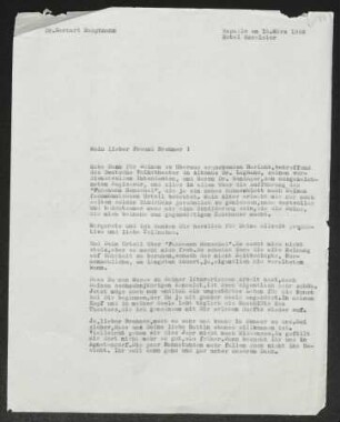 Brief von Gerhart Hauptmann an Fritz Brehmer