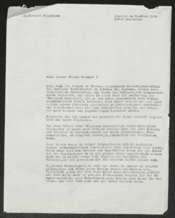 Brief von Gerhart Hauptmann an Fritz Brehmer
