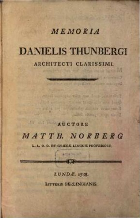 Memoria Danielis Thunbergi architecti clarissimi