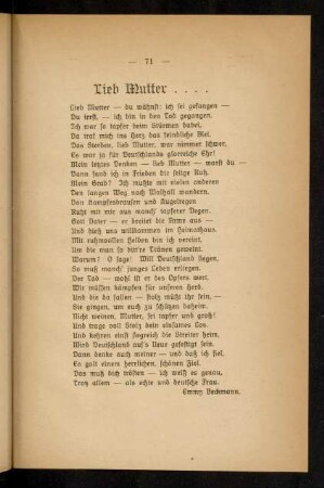 71, Lieb Mutter. Gedicht.