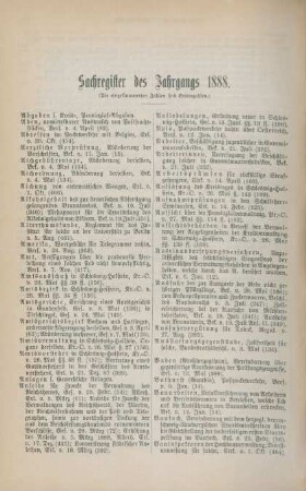 Sachregister des Jahrgangs 1888
