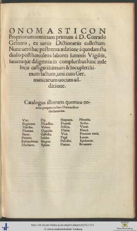 Catalogus illorum, quorum nomina propria in hoc Onomastico declarantur
