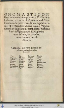 Catalogus illorum, quorum nomina propria in hoc Onomastico declarantur