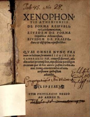 Xenophontis Atheniensis De Forma Reipublicae Lacedaemoniorum
