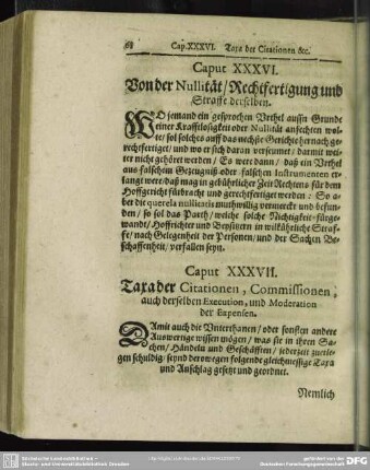 Caput XXXVII. Tara der Citationen, Commissionen, auch derselben Execution, und Moderation der Expensen
