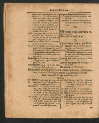 Index Disputationum & Quaestionum Georgius Lauterbrunn enucleavit.