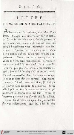 Lettre de Mr. Cochin à Mr. Falconet