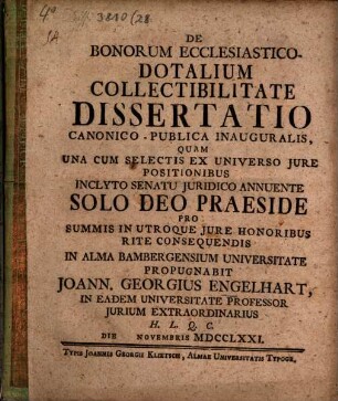 De bonorum ecclesiastico-dotalium collectibilitate dissertatio canonico-publica inauguralis