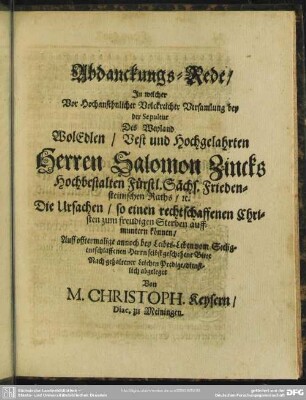 Abdankung : Abdanckungs-Rede