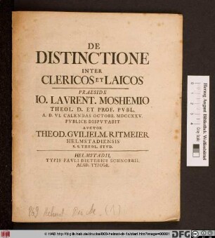 De Distinctione Inter Clericos Et Laicos