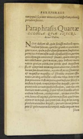 Paraphrasis Quartae Eclogae Quae Inscribitur Pollio.