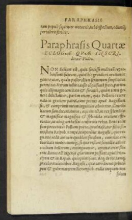 Paraphrasis Quartae Eclogae Quae Inscribitur Pollio.
