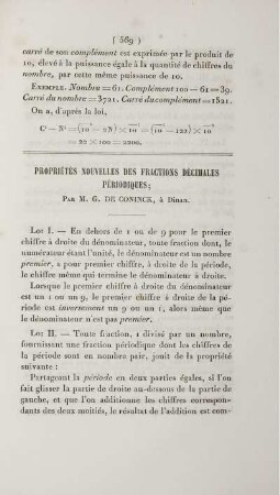 Propriétés nouvelles des fractions décimales périodiques.