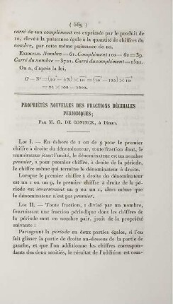 Propriétés nouvelles des fractions décimales périodiques.