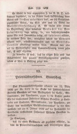 83. Prioritätsverfahren. Brautschatz.