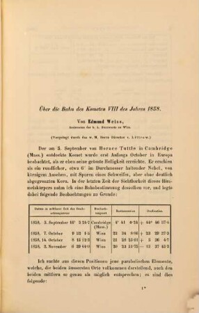Über die Bahn des Cometen VIII des Jahres 1858