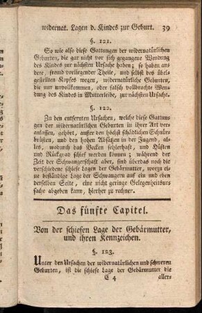 Das fünfte Capitel. Von der schiefen Lage der Gebärmutter, und ihren Kennzeichen.